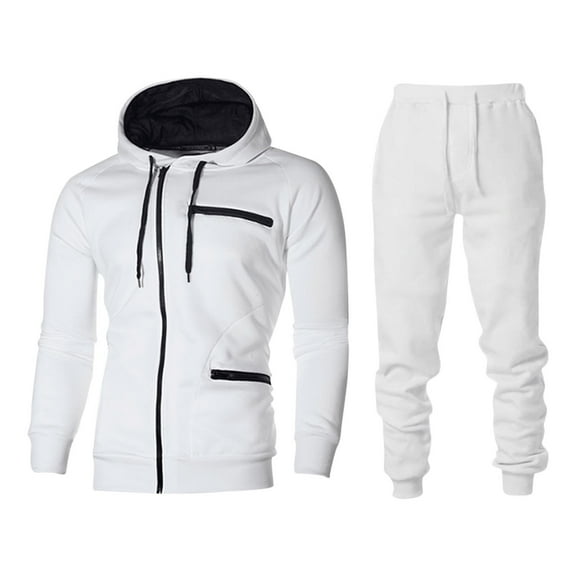 RYDCOT Men's Tracksuit 2 Piece Sweatsuit Long Sleeve Drawstring Zipper Athletic Hoodies Casual Sport Jogging Suits White