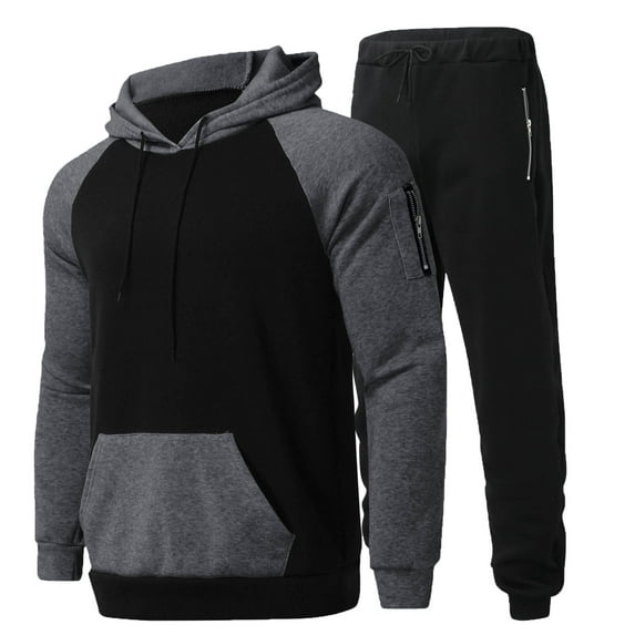 RYDCOT Men's Tracksuit 2 Pieces Set Hoodie Color Blocked Zipper Pocket Sweatsuits Athletic Jogging Suits Long Sleeve Casual Sports Outfits Black 12(XXL)