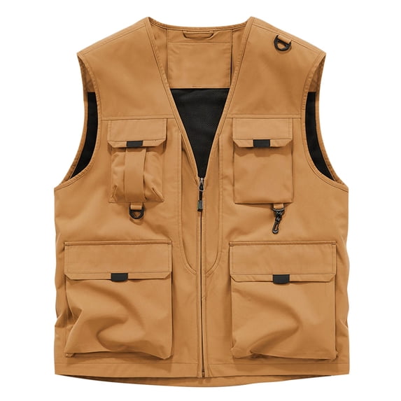 RYDCOT Men's Utility Fishing Vest Waterproof Lightweight Outdoor Work Sai Travel Cargo Vest with Multi-Pockets Coffee