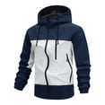 thumbnail image 1 of RYDCOT Men's Varsity Hooded Windproof and Waterproof Jacket Color Block Streetwear Bomber Baseball Jacket Dark Blue, 1 of 4