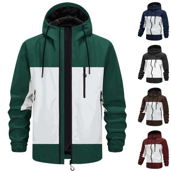 RYDCOT Men's Varsity Hooded Windproof and Waterproof Jacket Color Block Streetwear Bomber Baseball Jacket Wine
