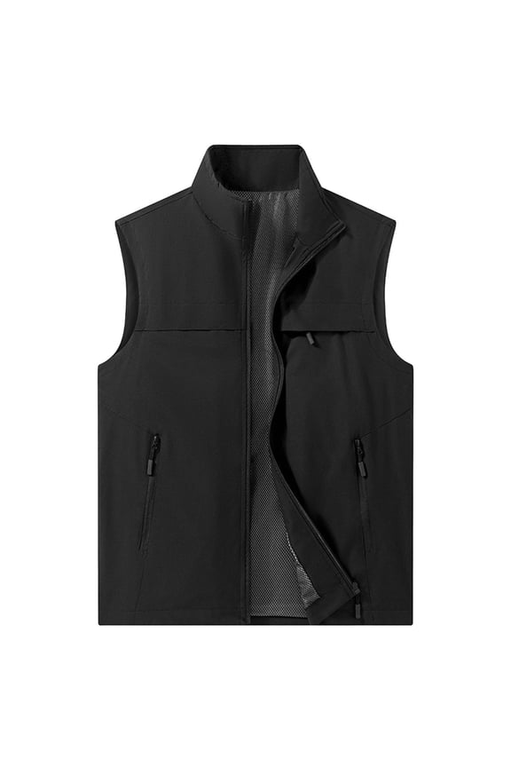 Men's Vest Outerwear Casual Lightweight Thin Utility Muti Zip Pockets Stylish Sleeveless Jackets Spring Summer for Golf Travel Business Black