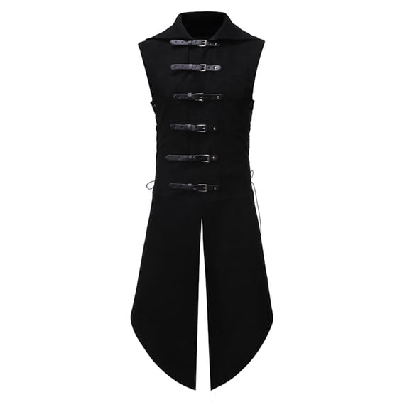 RYDCOT Men's Viking Long Waistcoats Vest Adjustable Buckle Sleeveless Aketon Armor Medieval Knight Surcoat Pirate Costume Dress Black