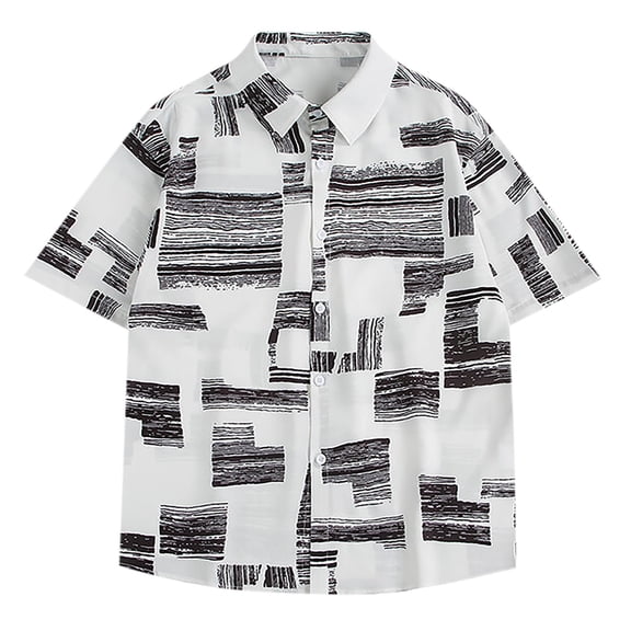 RYDCOT Men's Vintage Bowling Shirt Short Sleeve Black and White Color Blocked Button Down Summer Cuba Beach Shirts White