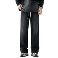 thumbnail image 1 of RYDCOT Men's Vintage Elastic Drawstring Waist Cotton Jeans Casual Loose Straight Leg Denim Pants with Pocket Black, 1 of 5