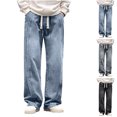 thumbnail image 1 of RYDCOT Men's Vintage Elastic Drawstring Waist Jeans Casual Solid Color Straight Leg Denim Pants Gray, 1 of 5