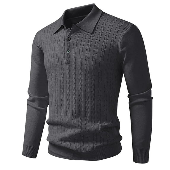 RYDCOT Men's Vintage Ribbed Knit Polo Sweater Lightweight Long Sleeve Collared Knit Shirts Solid Pullover Tops Dark Gray