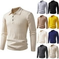 thumbnail image 1 of RYDCOT Men's Vintage Ribbed Knit Polo Sweater Lightweight Long Sleeve Collared Knit Shirts Solid Pullover Tops Yellow, 1 of 3