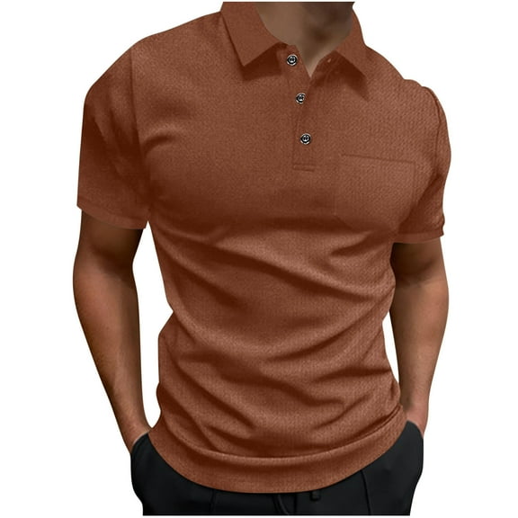 RYDCOT Men's Waffle Knit Short Sleeve Casual Quarter Zip Polo Shirts Coffee