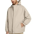 thumbnail image 1 of RYDCOT Men's Waterproof Hiking Solid Color Outdoor Zipper with Inner Pocket Hooded Sports Trenchcoats Jackets Beige XXXXXL(XXXXXL), 1 of 9