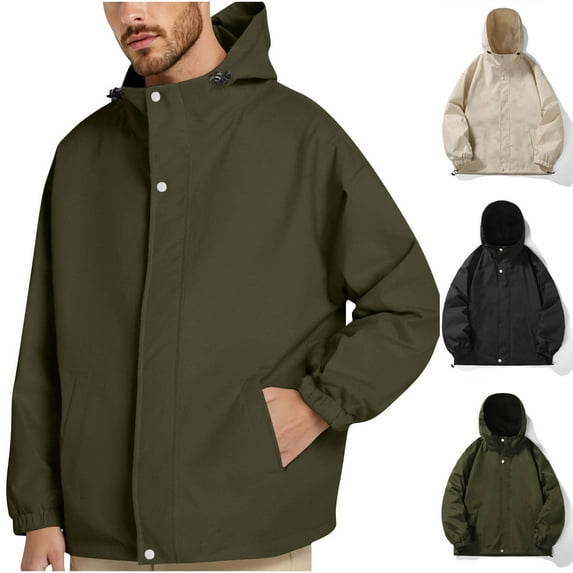 RYDCOT Men's Waterproof Hiking Solid Color Outdoor Zipper with Inner Pocket Hooded Sports Trenchcoats Jackets Black XL(XL)