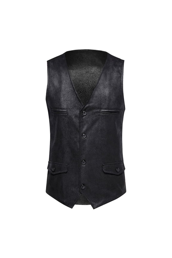 Men's Western Cowboy Suit Vest Slim Fit Faux Suede Leather Dress Vests Waistcoat Sleeveless Jacket for Wedding Black