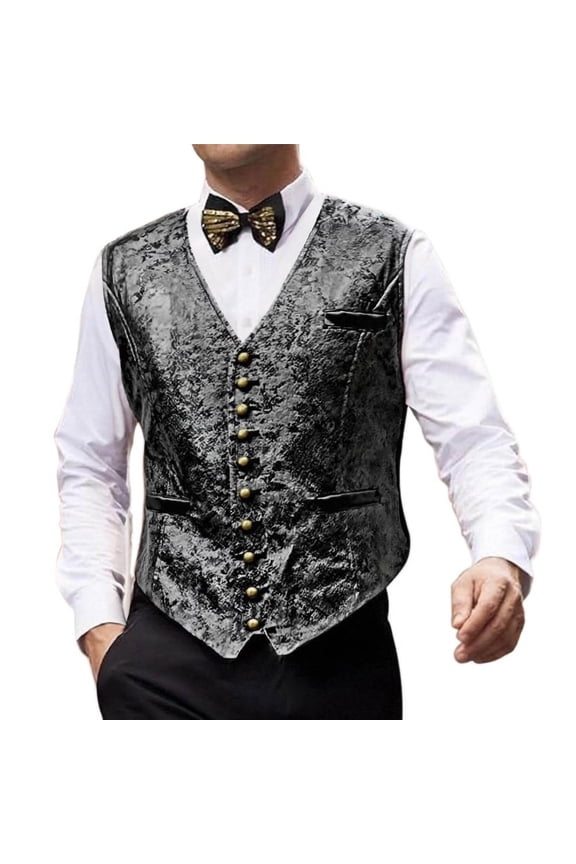 Men's Western Cowboy Suit Vest Slim Fit Faux Suede Leather Dress Vests Waistcoat for Wedding Party Prom Tuxedo formal Black