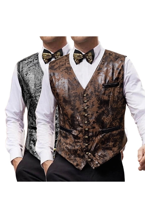 Men's Western Cowboy Suit Vest Slim Fit Faux Suede Leather Dress Vests Waistcoat for Wedding Party Prom Tuxedo formal Brown