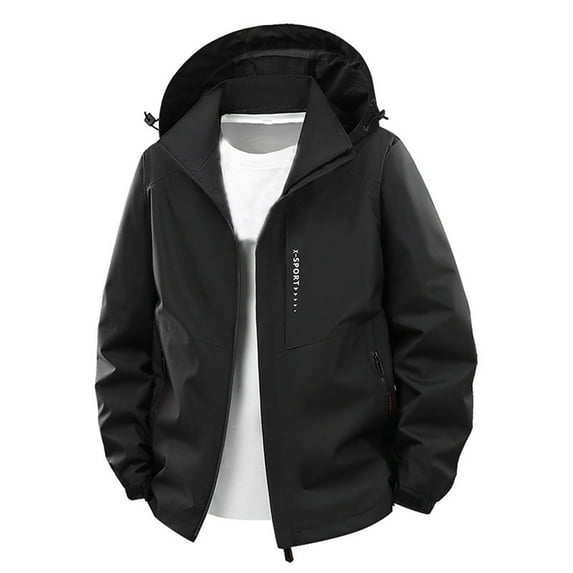 RYDCOT Men's Windbreaker Jacket Lightweight Hooded Windproof Jackets with Zipper Pockets Hiking Outdoor Water Resistant Black