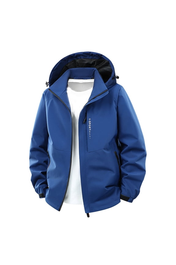 Men's Windbreaker Jacket Lightweight Hooded Windproof Jackets with Zipper Pockets Hiking Outdoor Water Resistant Blue