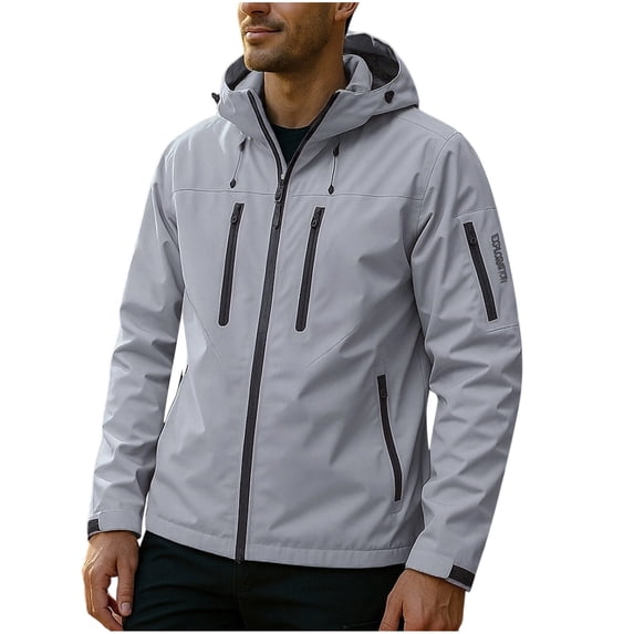 RYDCOT Men's Windbreaker Water Resistant Jacket Lightweight Hooded Windproof Jackets with Zipper Pockets Hiking Outdoor Gray