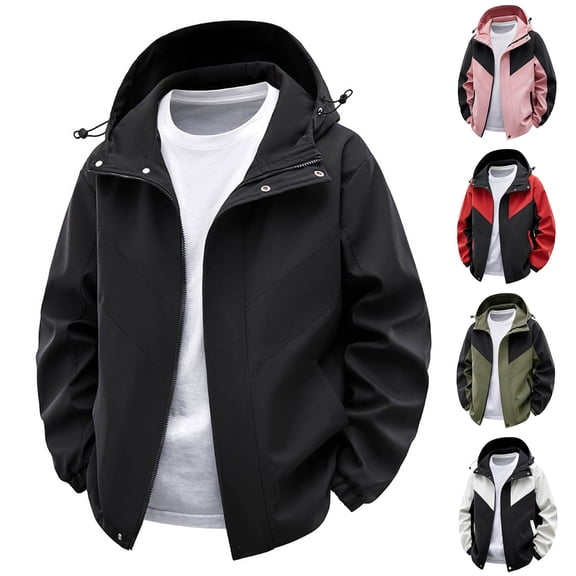 RYDCOT Men's Winter Color Block Coats Waterproof Ski Jacket Warm Windproof Winter Windbreaker Jackets for Men with Hood White