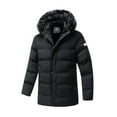 thumbnail image 1 of RYDCOT Men's Winter Jacket Thicken Winter Coat Zipper Button Warm Fleece Lined Puffer Jacket with Faux Fur Hood Parka Coat Outwear with Pockets Clearance, 1 of 1
