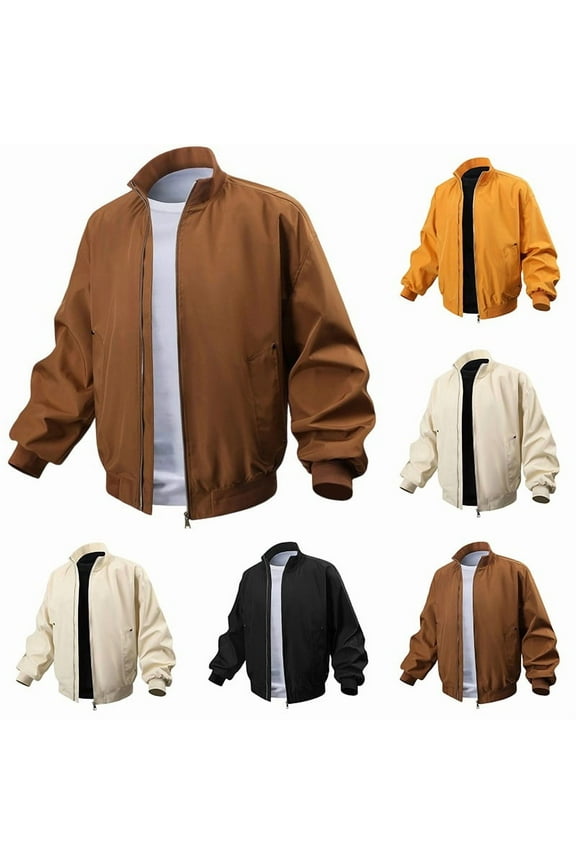 Men's Winter Lightweight Flight Jackets Fall Casual Full Zip Stand up Collar Long Sleeved Work Coats Yellow