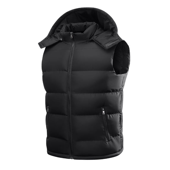 RYDCOT Men's Winter Puffer Vest Removable Hooded Quilted Padded Sleeveless Vest Casual Slim Fit Warm Zip up Cotton Jacket Outerwear Black