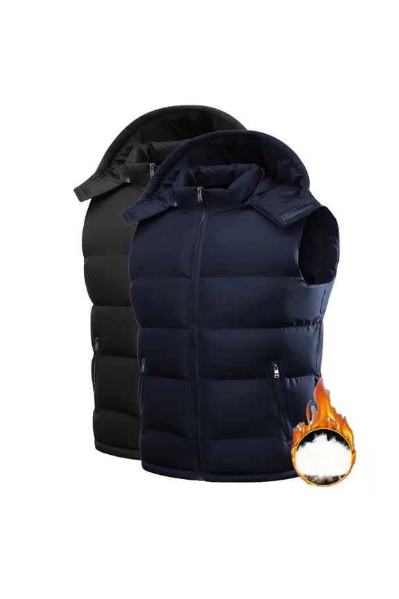 Men's Winter Puffer Vest Removable Hooded Quilted Padded Sleeveless Vest Casual Slim Fit Warm Zip up Cotton Jacket Outerwear Navy