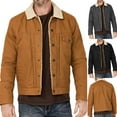 thumbnail image 1 of RYDCOT Men's Winter Retro Jacket Thick thermal Warm Fleece Lined Coat Trucker Lapel Work Cargo Jackets for Men Khaki, 1 of 6