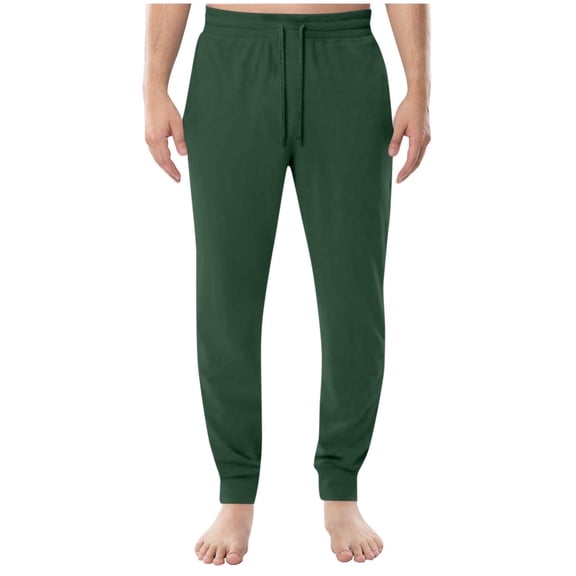 RYDCOT Men's Winter Velvet Casual Jogger Elastic Waist Sweatpants Straight Pants with Pocket Green