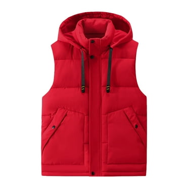 RYDCOT Men's Winter Vest Removable Hooded Sleeveless Vest Casual Warm Zip up Jacket Outerwear Red