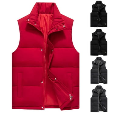 RYDCOT Men's Winter Warm Vest Sleeveless Warm Zipper Lightweight Cotton Jacket Vest Red