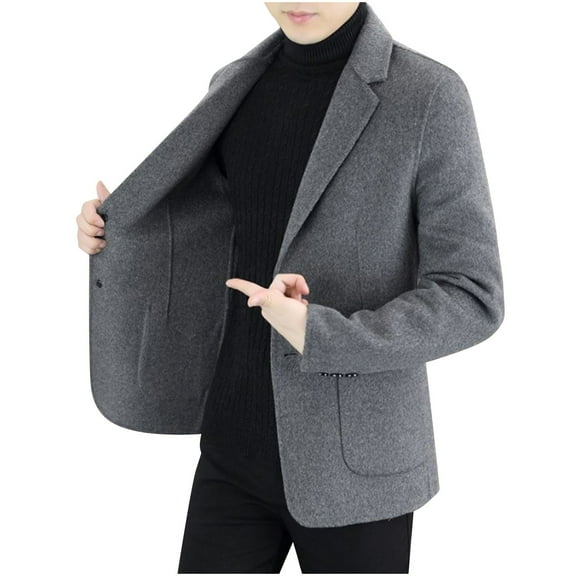 RYDCOT Men's Wool Blend Pea Coat Notched Collar Single Breasted Overcoat Warm Winter Trench Coat with Pockets Suit Jackets Gray