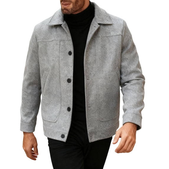 RYDCOT Men's Wool Blend Quilted Lined Single Breasted Pea Coat Winter Warm Classic Notched Collar Short Overcoat Bomber Jacket Gray