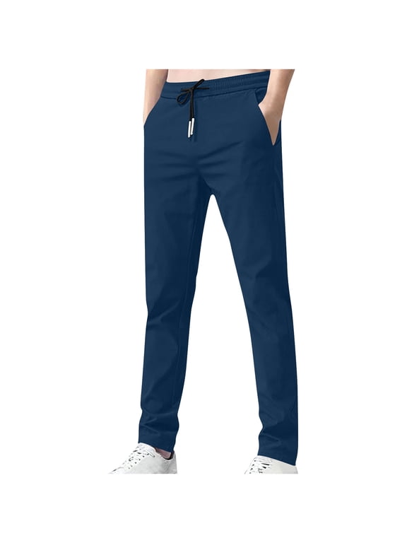 Men's Workout Athletic Pants Elastic Waist Jogging Running Pants for Men with Pockets Navy