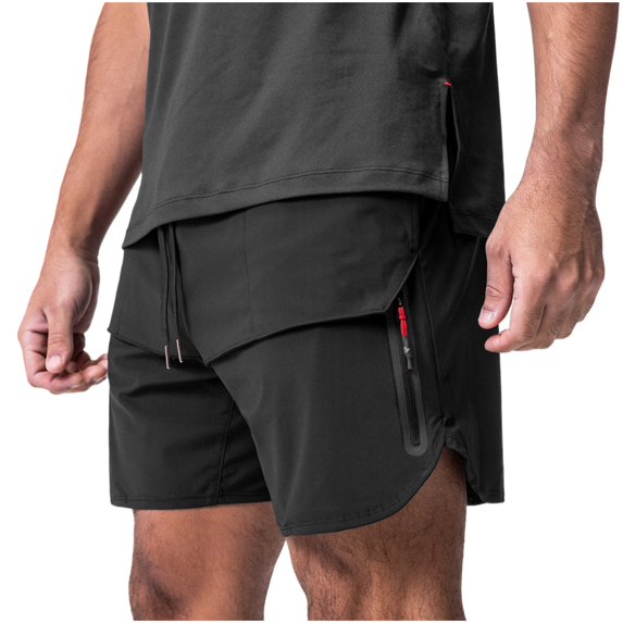 RYDCOT Men's Workout Running Shorts Quick Dry Active 5 Inches Shorts with Zipper Pockets, Lightweight, Breathable Black