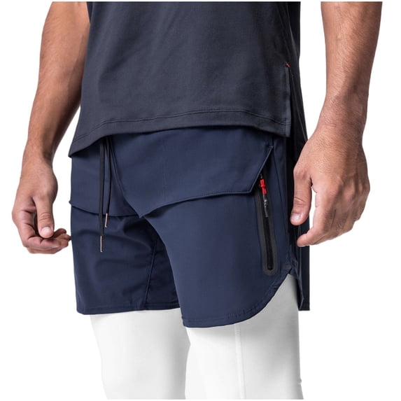 RYDCOT Men's Workout Running Shorts Quick Dry Active 5 Inches Shorts with Zipper Pockets, Lightweight, Breathable Navy