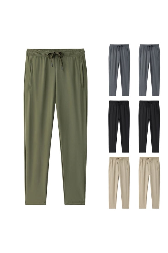 Men's Yoga Lounge Long Ice Silk Pants, Relaxed Fit, Casual Sleep Wear, Comfortable Pajama Bottoms Khaki