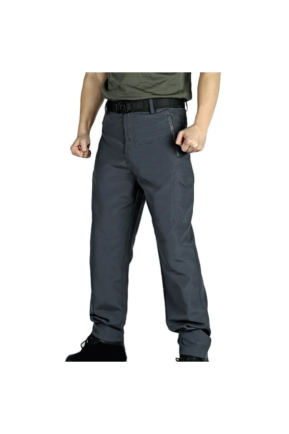 Men's Zipper Cargo Pants, Waterproof Winter Work Pants, Multi-Pocket Outdoor Hiking Pant Gray