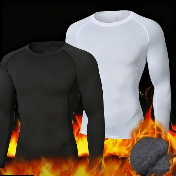 RYDCOT Men's thermal Compression Shirt Fleece Lined Long Sleeve Crewneck Athletic Base Layer Cold Weather Gear Fitness Workout Top White