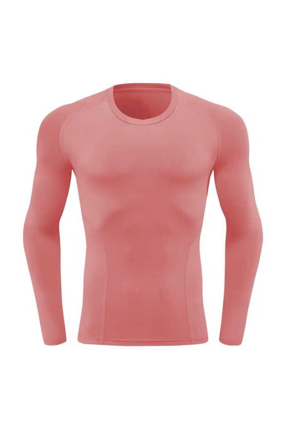 Men's thermal Compression Shirts, Long Sleeve Fleece Lined Undershirt, Cold Weather Workout Athletic Base Layer Top Pink