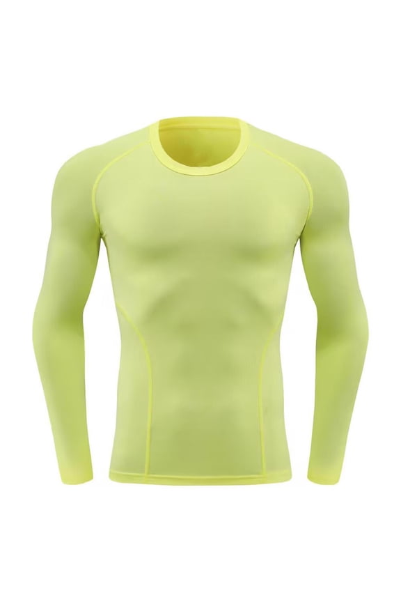 Men's thermal Compression Shirts, Long Sleeve Fleece Lined Undershirt, Cold Weather Workout Athletic Base Layer Top Yellow
