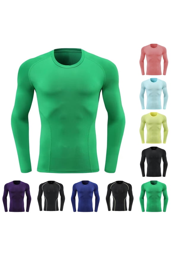 Men's thermal Compression Shirts, Long Sleeve Fleece Lined Undershirt, Cold Weather Workout Athletic Base Layer Top Yellow