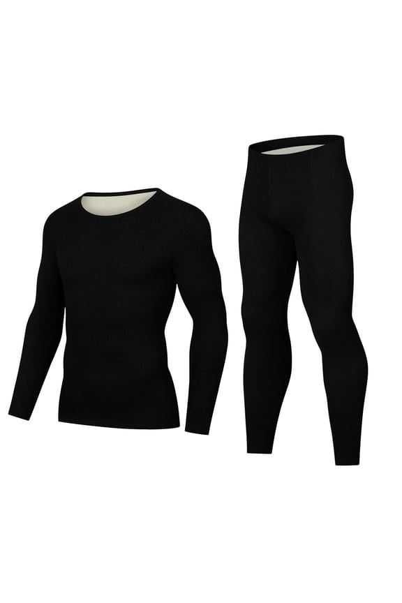 Men's thermal Underwear Set Soft Fleece Lined Long Johns Light/Mid/Heavy Weight Base Layer Top & Bottom Black