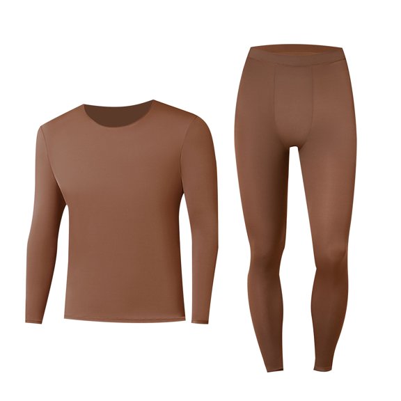 RYDCOT Men's thermal Underwear Set Winter Compression Shirts Pants Long Sleeve Base Layer Top Bottom No Plush Lining Coffee