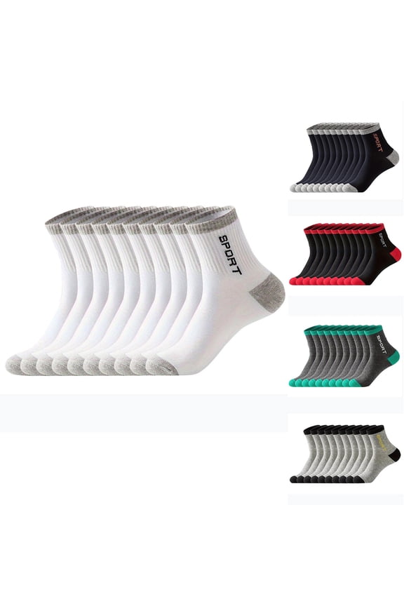 Mens 100% Cotton Ankle Socks, Athletic Cushioned Performance Running Moisture Wicking Breathable Socks 5 Pairs Free Size White