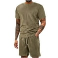thumbnail image 1 of RYDCOT Mens 2 Piece Casual Sets Tracksuit Outfit Relaxed Fit Short Sleeve T Shirt Shorts Suede Faux Leather Sweatsuit Army Green, 1 of 4