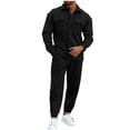 thumbnail image 1 of RYDCOT Mens 2 Piece Outfits Casual Long Sleeve Lapel Button Cardigan Jacket and Elastic Waist Pants Matching Set Sweatsuit Black, 1 of 9