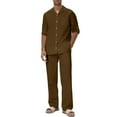 thumbnail image 1 of RYDCOT Mens 2 Piece Set Lapel Long Sleeve Button Down Shirts and Matching Loose Pants Suits Brown, 1 of 7