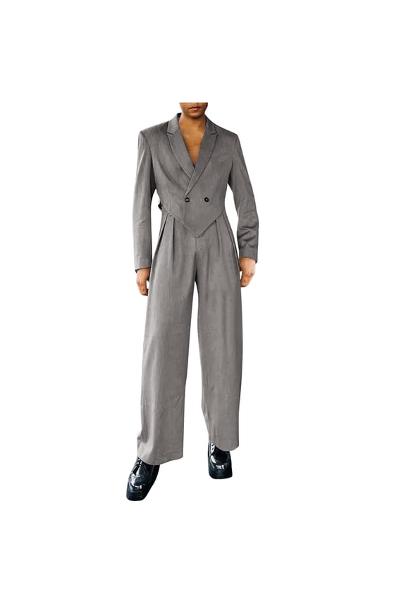 Mens 2 Piece Suit Slim Fit Button Solid Blazer Jacket & Pants Business Wedding Party Suits for Men Gray