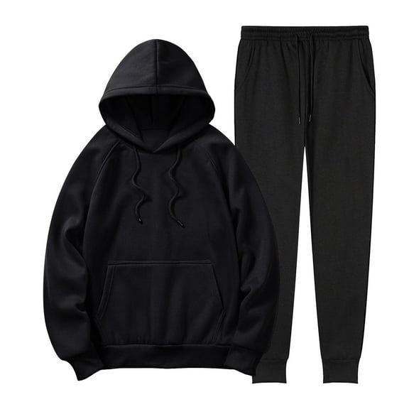 RYDCOT Mens 2 Piece Sweatsuit Outfits Hoodie Sweatshirt & Joggers Sweatpants Long Sleeved Hooded Sweatshirt and Pants Set Black