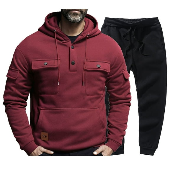 RYDCOT Mens 2 Piece Sweatsuit Sets Solid Color Long Sleeve Hoodies Jogger Pants Athletic Jogging Outfits Wine
